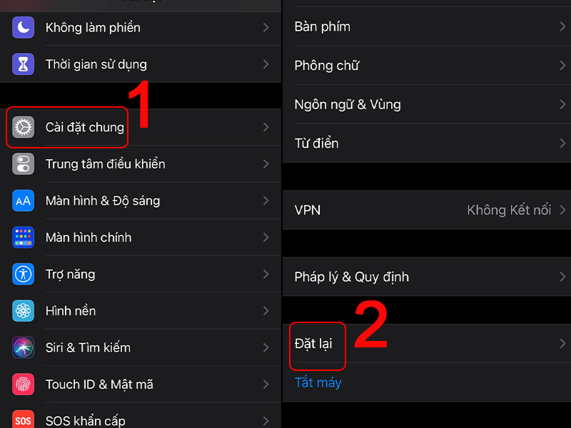 Vào Đặt lại trong Cài đặt
